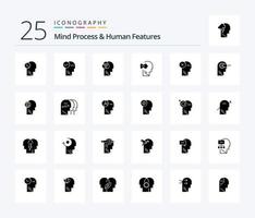 Mind Process And Human Features 25 Solid Glyph icon pack including failure. solving. human intelligence. problem. logic