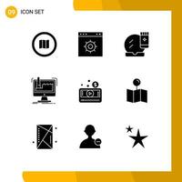 Modern Set of 9 Solid Glyphs and symbols such as production factory website digital makeover Editable Vector Design Elements