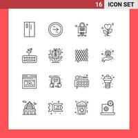 Universal Icon Symbols Group of 16 Modern Outlines of heart grow interface gratitude server Editable Vector Design Elements