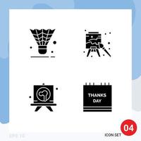 Group of 4 Solid Glyphs Signs and Symbols for badminton drawing shuttlecock art stationery Editable Vector Design Elements