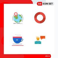 Mobile Interface Flat Icon Set of 4 Pictograms of location cup pin diagram chat Editable Vector Design Elements