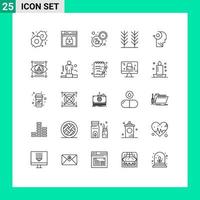 grupo de 25 líneas de signos y símbolos para elementos de diseño de vectores editables de tiempo de comida de bloqueo de trigo mental