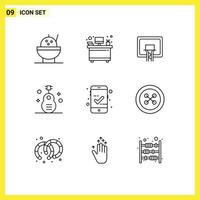 9 User Interface Outline Pack of modern Signs and Symbols of button checked board approved instrument Editable Vector Design Elements