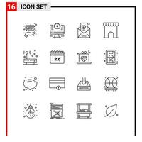 16 User Interface Outline Pack of modern Signs and Symbols of connection marketplace e institute building invitation Editable Vector Design Elements