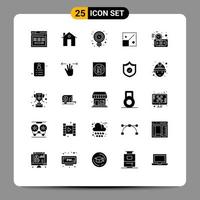 Mobile Interface Solid Glyph Set of 25 Pictograms of design full buildings light bulb idea Editable Vector Design Elements
