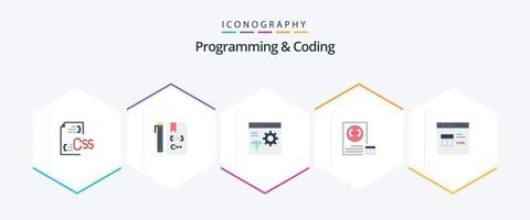 Programming And Coding 25 Flat icon pack including develop. app. develop. development. coding vector