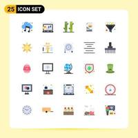 25 Universal Flat Color Signs Symbols of filter file profit process yoga Editable Vector Design Elements
