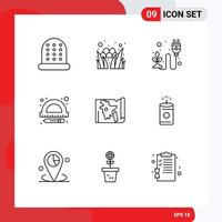 9 User Interface Outline Pack of modern Signs and Symbols of bangla map energy bangladesh ruler Editable Vector Design Elements