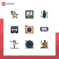 Modern Set of 9 Filledline Flat Colors Pictograph of console document tie database connect Editable Vector Design Elements