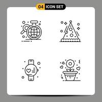 Stock Vector Icon Pack of 4 Line Signs and Symbols for analysis gym globe hat watch Editable Vector Design Elements