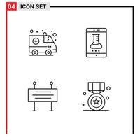 paquete de 4 colores planos creativos de línea de relleno de la aplicación de laboratorio de barricada de construcción de ambulancias laboratorio inteligente en construcción barrera elementos de diseño vectorial editables vector