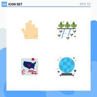 Group of 4 Modern Flat Icons Set for fingers map agriculture plant global Editable Vector Design Elements