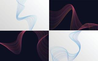 Set of 4 geometric wave pattern background Abstract waving line vector