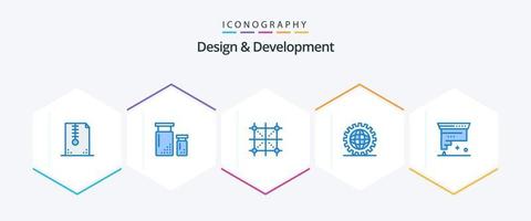 Design and Development 25 Blue icon pack including development. coding. development. rule. development vector