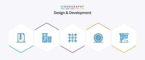 Design and Development 25 Blue icon pack including development. coding. development. rule. development vector