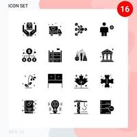 User Interface Pack of 16 Basic Solid Glyphs of business human deep favorite body Editable Vector Design Elements