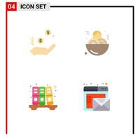 Set of 4 Vector Flat Icons on Grid for business history sign food email Editable Vector Design Elements