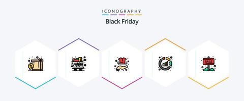 Black Friday 25 FilledLine icon pack including analysis. report. trolley. analytics. clothes vector