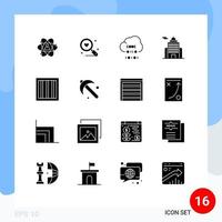 Set of 16 Commercial Solid Glyphs pack for building programming love development coding Editable Vector Design Elements