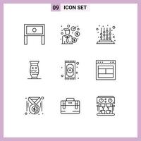 9 User Interface Outline Pack of modern Signs and Symbols of indian global finance culture toddler Editable Vector Design Elements