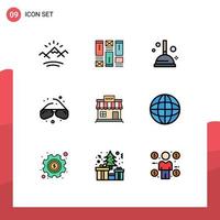 Pack of 9 Modern Filledline Flat Colors Signs and Symbols for Web Print Media such as online shop cleaning geek eye glasses Editable Vector Design Elements