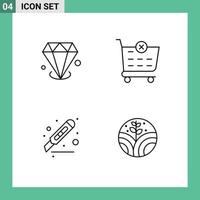 conjunto de 4 iconos de interfaz de usuario modernos signos de símbolos para elementos de diseño vectorial editables de página de carro de compras de joyas de escritorio diamonf vector