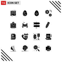 Solid Glyph Pack of 16 Universal Symbols of service gears egg configuration holiday Editable Vector Design Elements