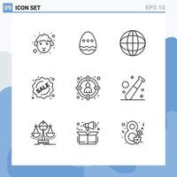 Group of 9 Modern Outlines Set for hunting choose business shopping label Editable Vector Design Elements