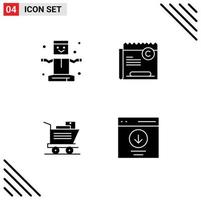 Editable Vector Line Pack of 4 Simple Solid Glyphs of entertainment cart magic restriction basket Editable Vector Design Elements