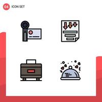 Mobile Interface Filledline Flat Color Set of 4 Pictograms of camcorder report recording low suitcase Editable Vector Design Elements