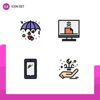 Modern Set of 4 Filledline Flat Colors Pictograph of heart email umbrella computer smart phone Editable Vector Design Elements