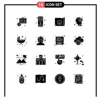 Mobile Interface Solid Glyph Set of 16 Pictograms of push baby construction power mental Editable Vector Design Elements