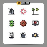 Mobile Interface Filledline Flat Color Set of 9 Pictograms of dish ram eco memory chip Editable Vector Design Elements