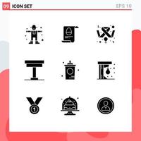 Group of 9 Modern Solid Glyphs Set for coffee interior awareness furniture chair Editable Vector Design Elements