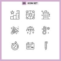 Set of 9 Vector Outlines on Grid for colorful camping summer badminton garbage Editable Vector Design Elements