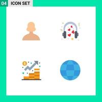 paquete de 4 signos y símbolos de iconos planos modernos para medios de impresión web, como elementos de diseño de vectores editables de crecimiento amoroso de usuario empresarial de avatar