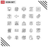 Modern Set of 25 Lines Pictograph of control drinks car drink coffee Editable Vector Design Elements