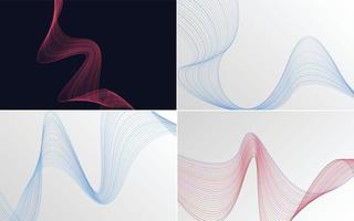 Set of 4 geometric wave pattern background Abstract waving line vector