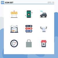 Group of 9 Modern Flat Colors Set for network computing car science degree Editable Vector Design Elements