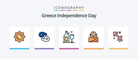 la línea del día de la independencia de grecia llenó un paquete de 5 íconos que incluye arpa. cultura. banco. Irlanda. botella. diseño de iconos creativos vector