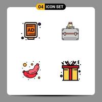 Pack of 4 Modern Filledline Flat Colors Signs and Symbols for Web Print Media such as ad sausage money bag box Editable Vector Design Elements