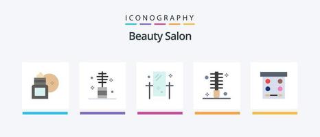 salón de belleza flat 5 icon pack incluyendo mujer. belleza. maquillaje. reflexión. aseo. diseño de iconos creativos vector