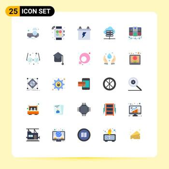 Conjunto de 25 colores planos universales para aplicaciones web y móviles servidor escolar que aloja elementos de diseño vectorial editables del servidor de la base de datos de la batería vector