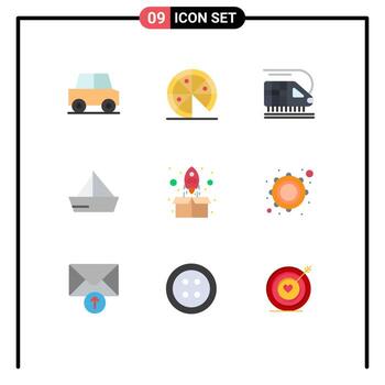 9 Flat Color concept for Websites Mobile and Apps up rocket transport yacht ship Editable Vector Design Elements