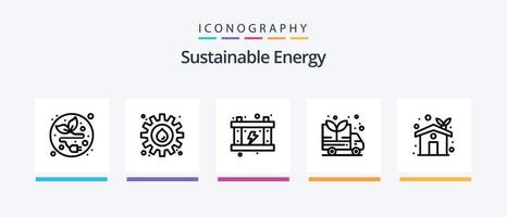 paquete de iconos de la línea de energía sostenible 5 que incluye la naturaleza. energía. casa ecológica. planta. ecología. diseño de iconos creativos vector