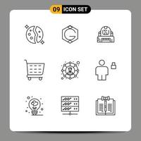 Outline Pack of 9 Universal Symbols of connections shop crypto currency ecommerce helmet Editable Vector Design Elements