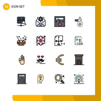 User Interface Pack of 16 Basic Flat Color Filled Lines of music drum voltmeter offer investment Editable Creative Vector Design Elements