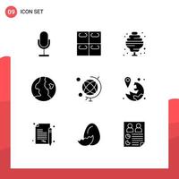 9 Universal Solid Glyphs Set for Web and Mobile Applications gps geography cocktail education globe Editable Vector Design Elements