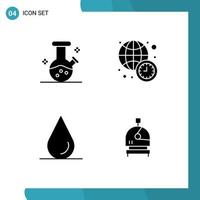 Set of 4 Modern UI Icons Symbols Signs for demo flask astronaut clock world news space Editable Vector Design Elements