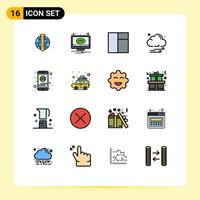 16 User Interface Flat Color Filled Line Pack of modern Signs and Symbols of phone cell phone notification weather cloud Editable Creative Vector Design Elements